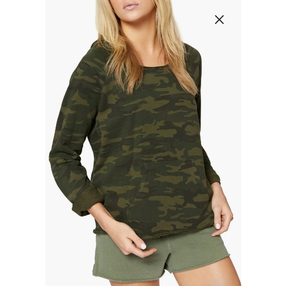 Sanctuary Roadtripper Camo Hoodie Sweatshirt Casual Pullover Raw Edge Women's XS